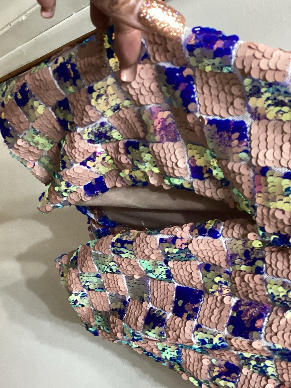 AKIRA Purple and Pink Sequin Checkered Midi Dress - Picture 3 of 3